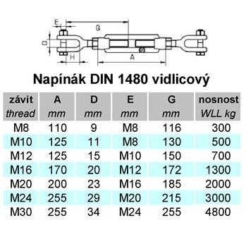 Napínák DIN 1480 s vidlicemi M8, ZB Napínák DIN 1480 s vidlicemi M8, ZB