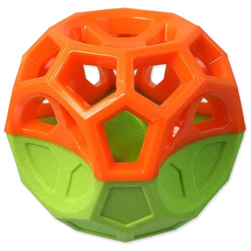 Igrača DOG FANTASY Žoga z geometrijskimi oblikami žvižgajoča oranžno-zelena 8,5 cm