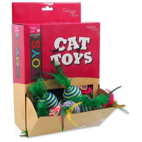 Prikaži igrače MAGIC CAT žoga s črtami in perjem bombaž 4,5 cm 30 kosov