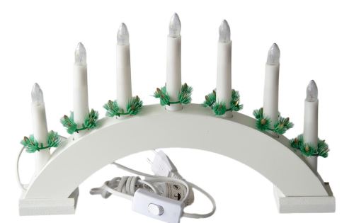 Božični svečnik, električni, 7 sveč, bela barva, lok
