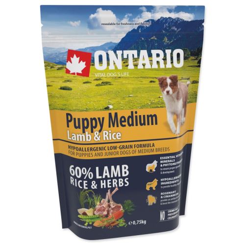 Ontario Puppy Medium jagnjetino z rižem 0,75kg