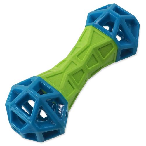 Igrača DOG FANTASY Kost z geometrijskimi vzorci žvižgajoča zeleno-modra 18 cm