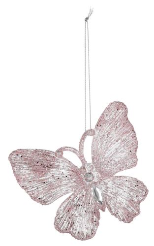 Božična dekoracija metulj 11cm plastična roza (2 kosa)