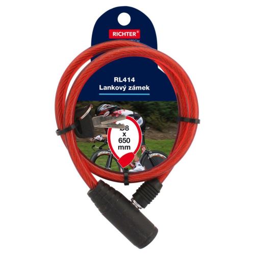 Kabelska ključavnica rdeča 8x650mm, 2 ključa, RICHTER