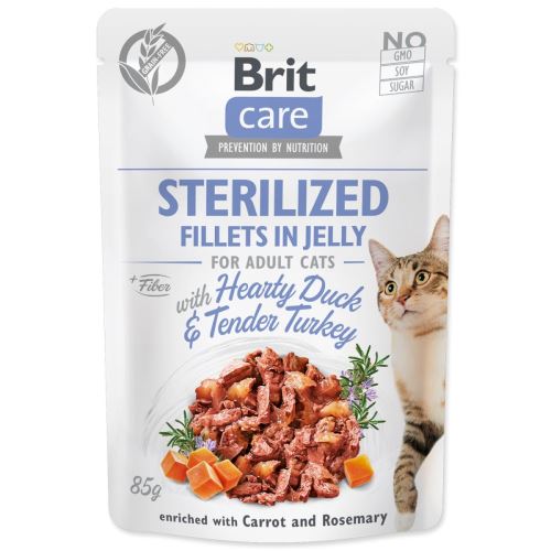 BRIT Care Cat vrečke STERILIZIRANE - Srčna raca in nežna puranja v želeju 85 g
