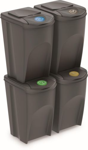 Plastični koš za ločene odpadke sive barve 4x35l