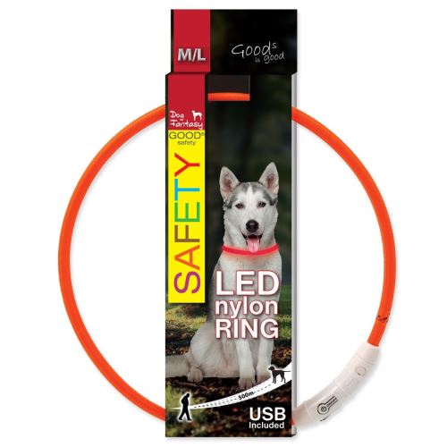 Ovratnica DOG FANTASY LED najlon oranžna M-L 1 kos
