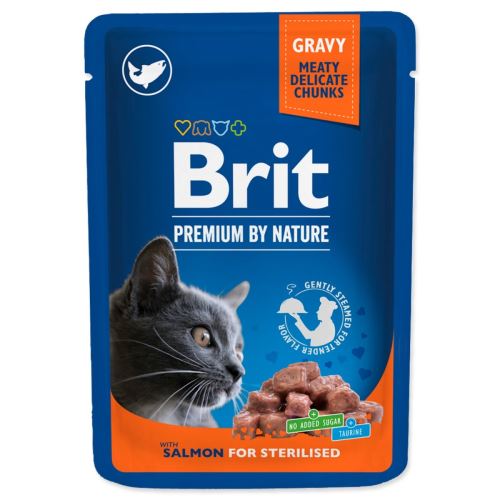 BRIT Premium Chunks in Gravy z lososom za sterilizirane mačke 100 g