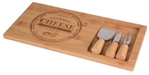 4-delni komplet deske za sir iz bambusa (deska 38x18,5x1,5 cm, 2x nož, 1x vilice)