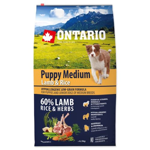 Ontario Puppy Medium jagnjetino z rižem 6,5kg