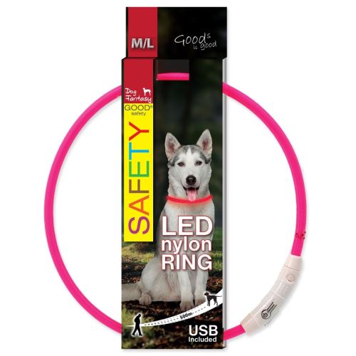Ovratnica DOG FANTASY LED najlon roza M-L 1 kos