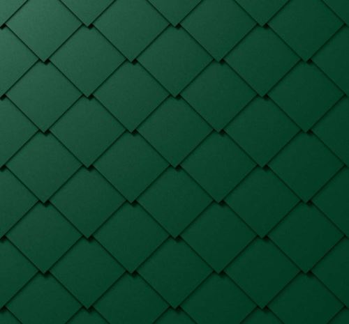 PREFA zgibana/fasadna šablona, 44 x 44 mm, štukatura, mahovno zelena P10 / pakiranje 8 m2