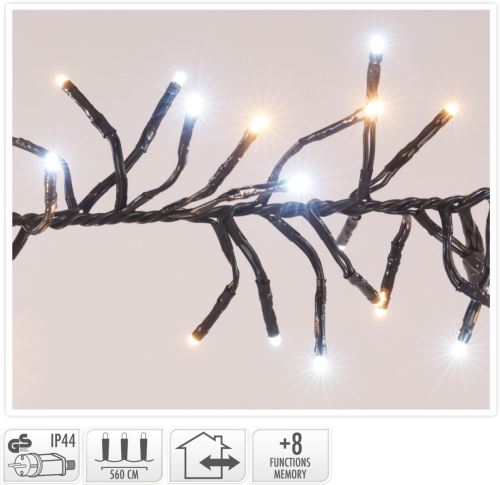 Božične lučke 5,6 m 768 LED hladna + topla bela, 8 funkcij