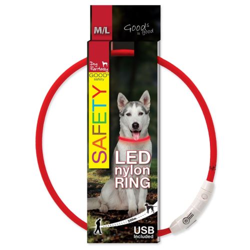 Ovratnica DOG FANTASY LED najlon rdeča M-L 1 kos