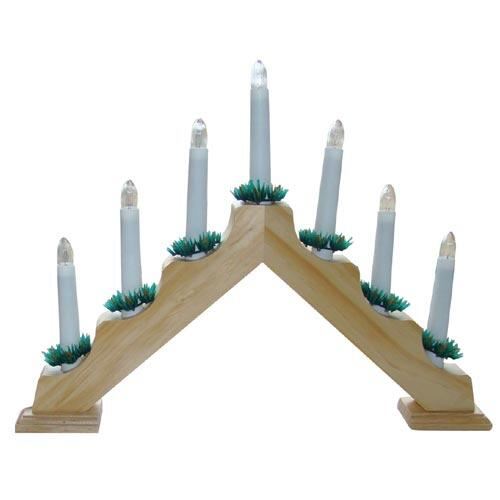 Leseni božični svečnik, 7 električnih sveč, igla