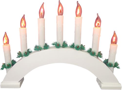 Božični svečnik PLAMEN, 7 sveč, bela barva, lok