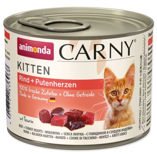 Konzerva Carny Kitten govedina + puranji srčki 200 g