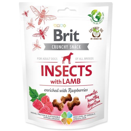 Brit Care Dog Crunchy Cracker. Žuželke z jagnjetino, obogatene z malinami 200 g